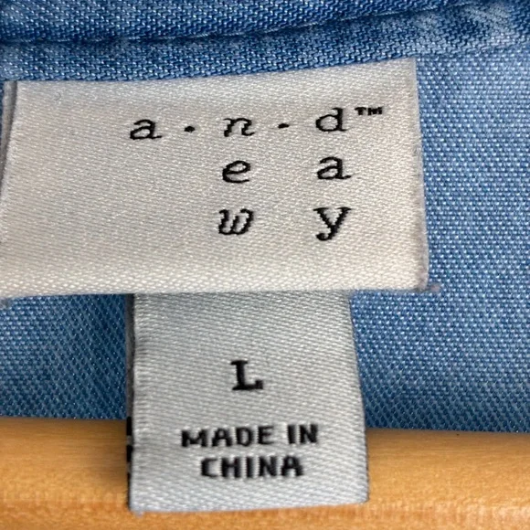 a.n.d easy Chambray Shirt Dress Light Blue Drawstring Waist Size L - Picture 6 of 7